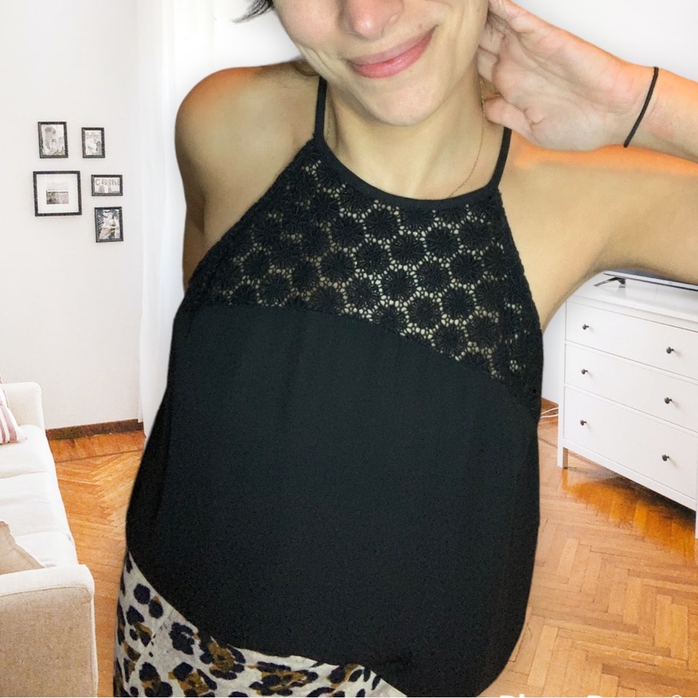 Forever 21 | Camisole Crochet Halter Black Top Tank Shirt Large Keyhole Flowy